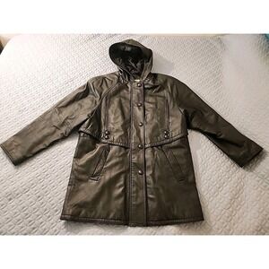 Vtg Men's Middlebrook Park Jacket Size L Black Leather Trench Jacket 1980's‎